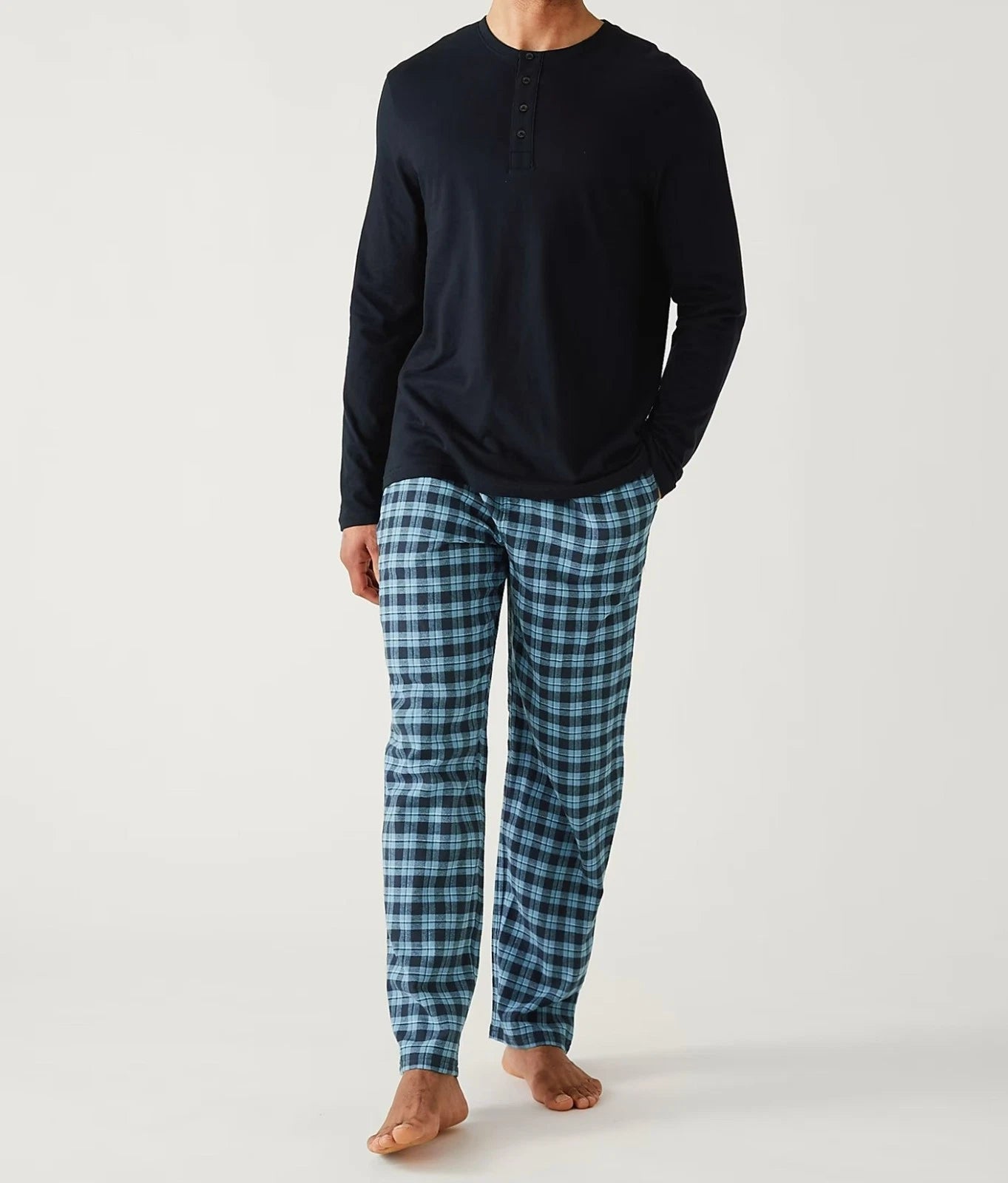 M & S Mens Pure Cotton Brushed For Warmth Pyjamas Loungewear Top & Long Pants