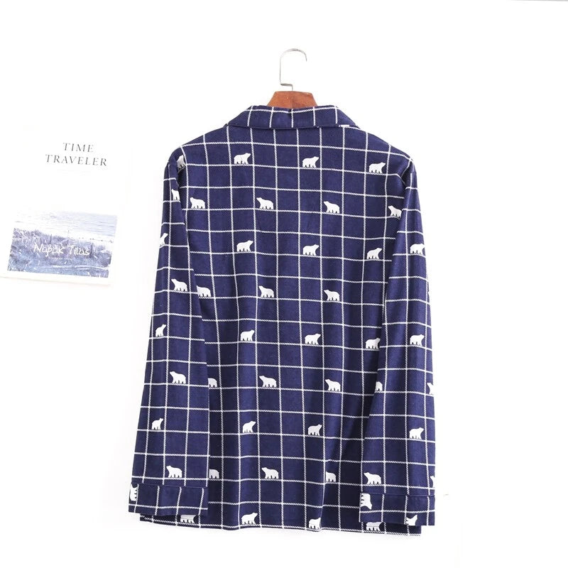 Men's Pajamas Set 100% Cotton Sleepwear Long Sleeve Button Top Pants Nightwear