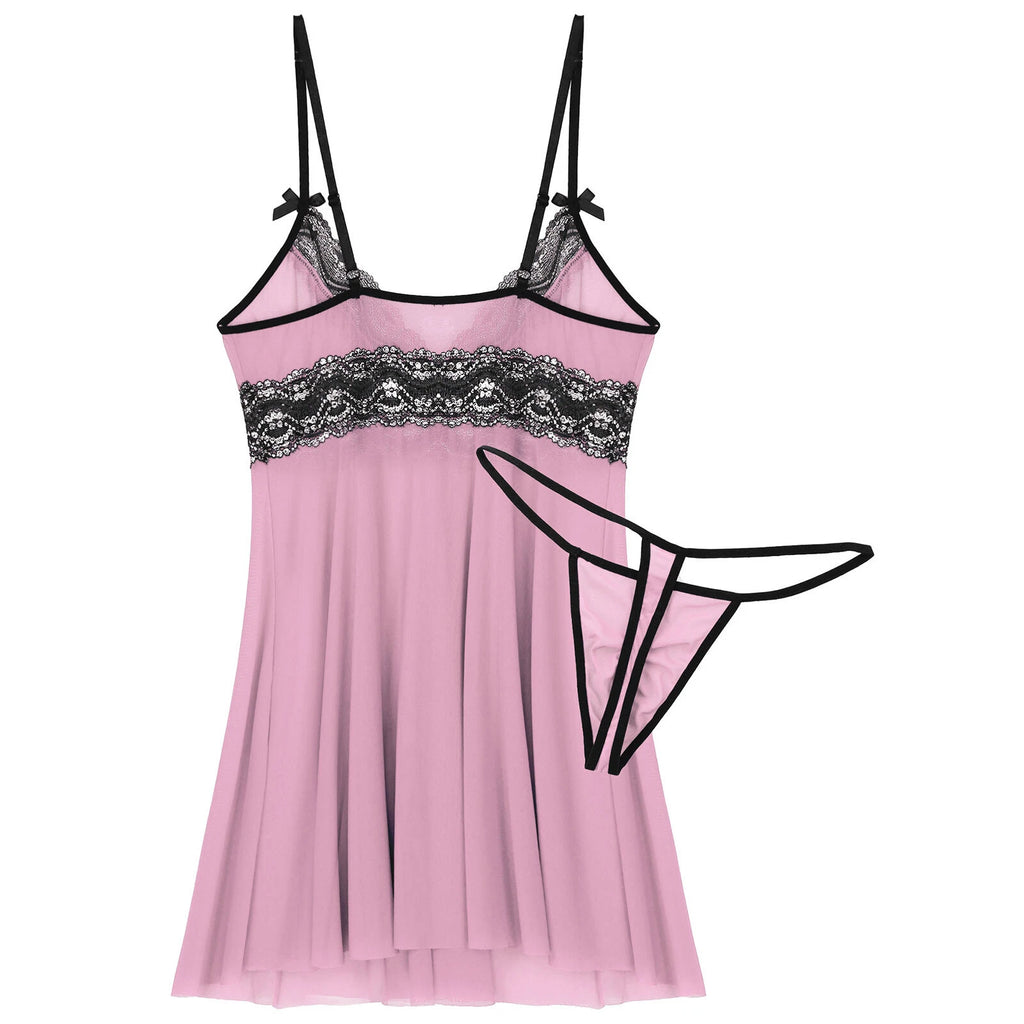 Mens Sissy Nightdress Pajamas Crossdress Nightwear Lingerie Set Sleepwear