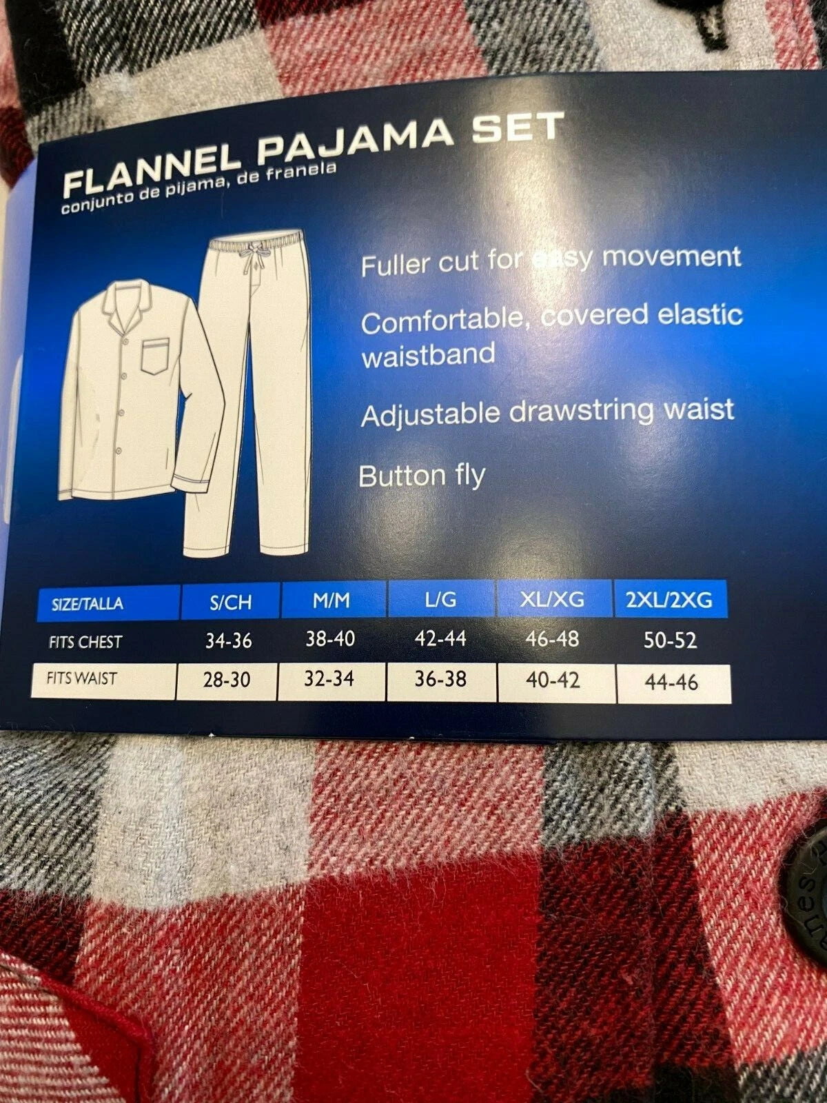 NWT Men's Hanes Flannel RED / BLACK Gray Plaid L/S Pant Set Pajamas PJs Cotton