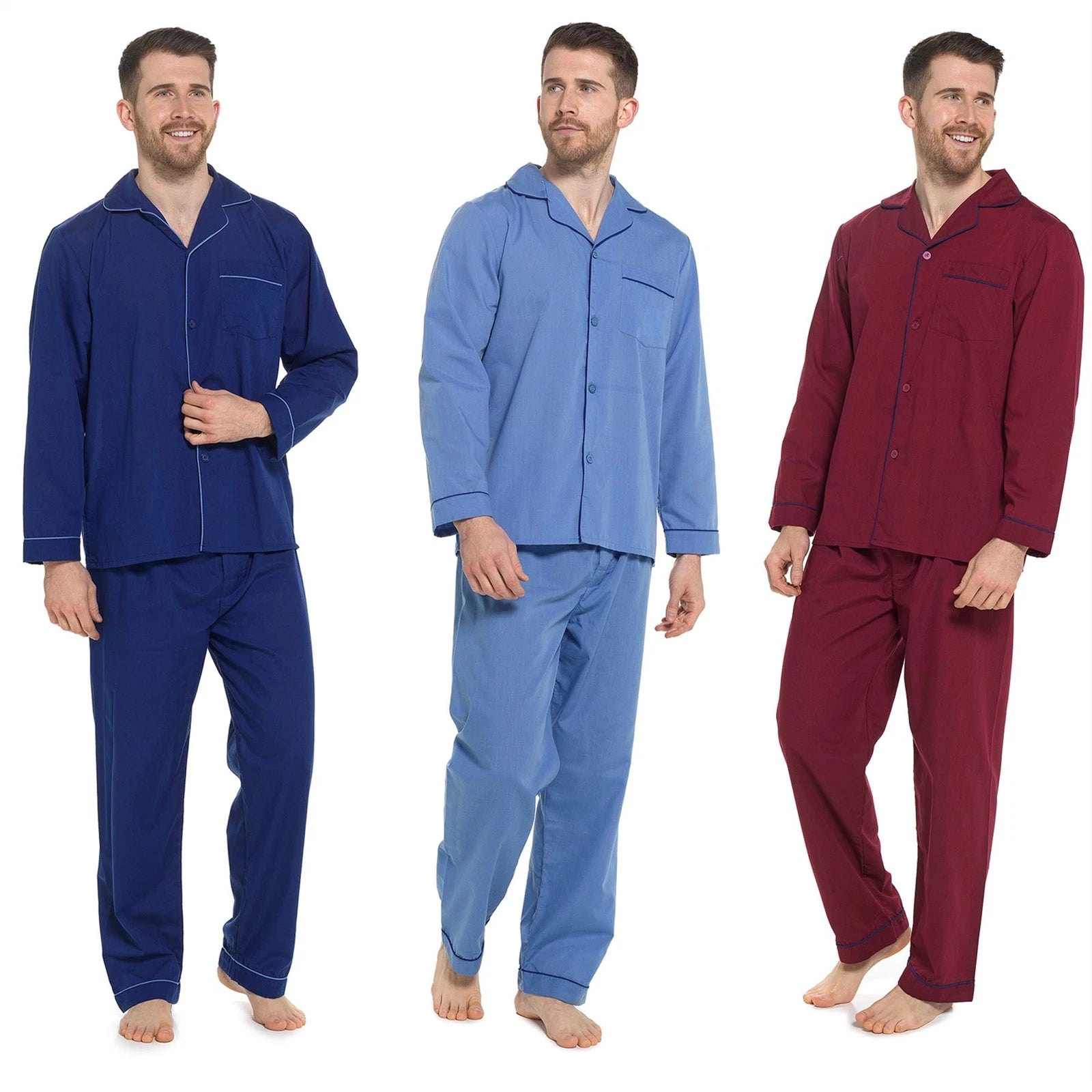 Mens Polycotton Pyjamas Button Through Traditional Pyjama Set Hospital PJs