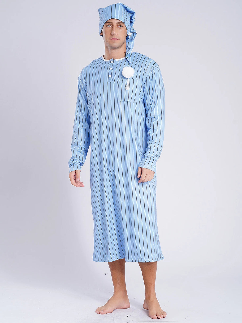 Mens Nightwear Halloween Nightgowns Plaid Pajamas Pompom Loungewear Nightshirt