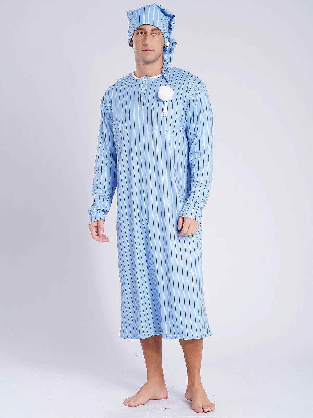 Mens Nightwear Halloween Nightgowns Plaid Pajamas Pompom Loungewear Nightshirt