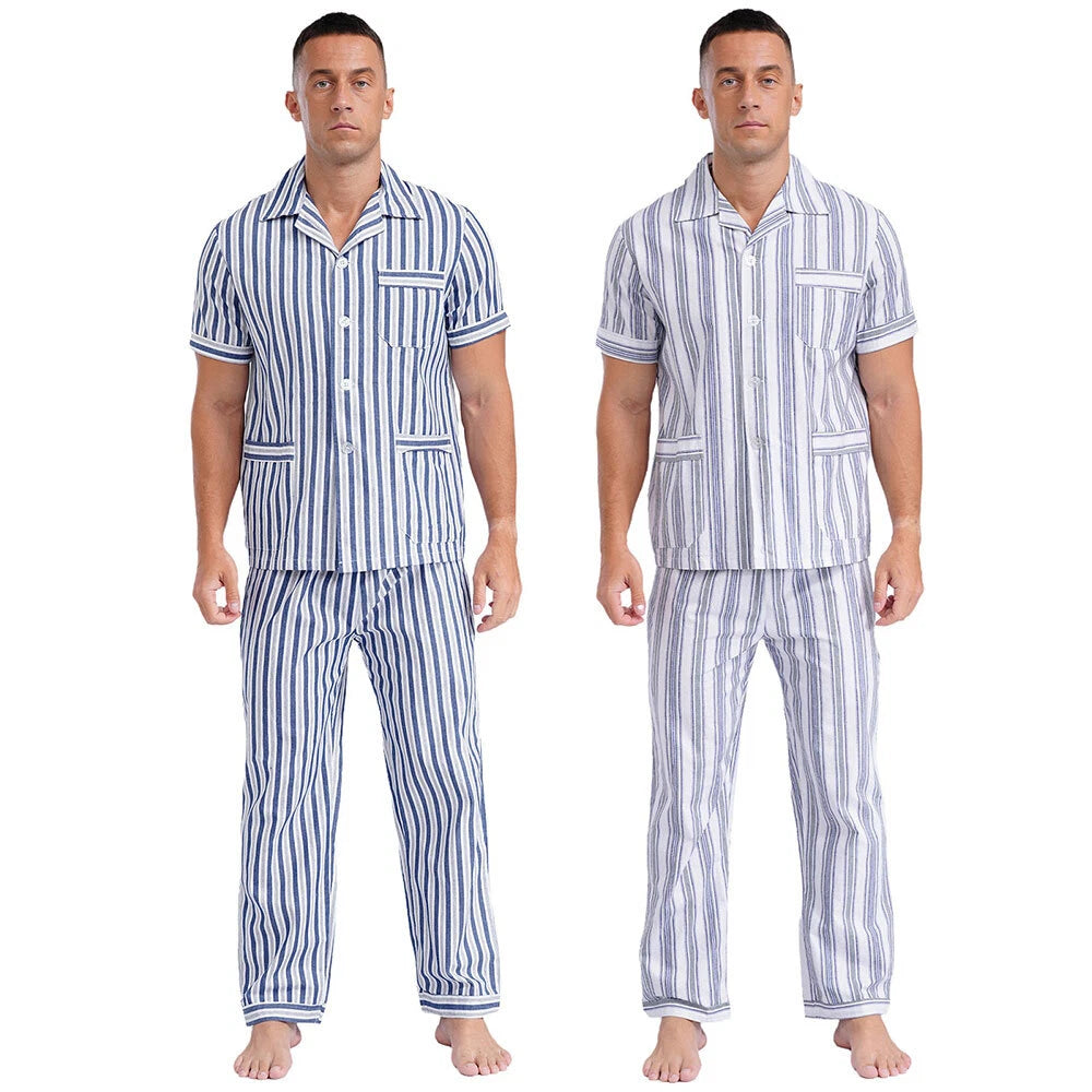 Mens Homewear Button Down Pajama Set Trousers Sleepwear Dailywear Lightweight