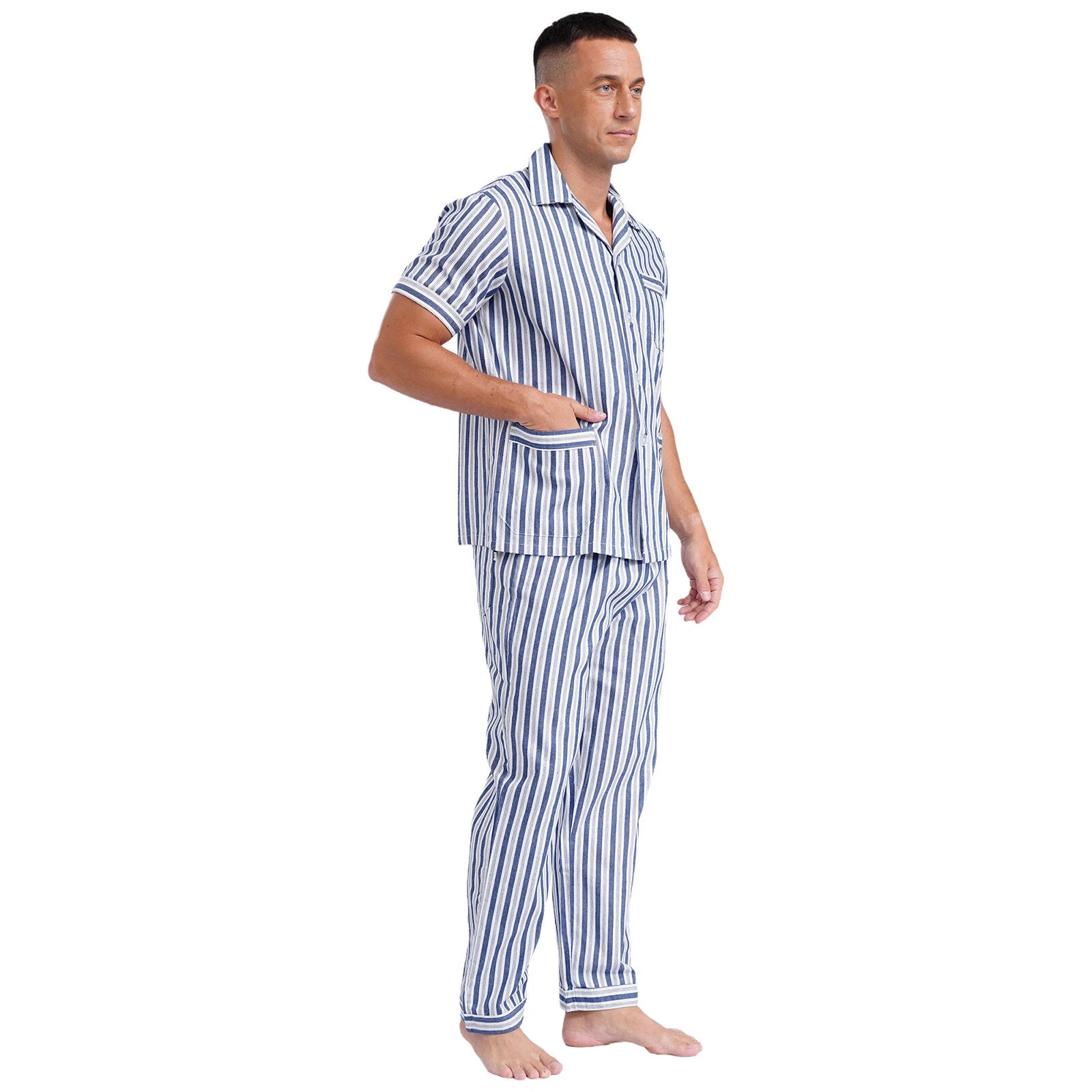 Mens Homewear 2pcs Pajama Set Sleep Sleepwear Shirt Nightgown Button Down Suits