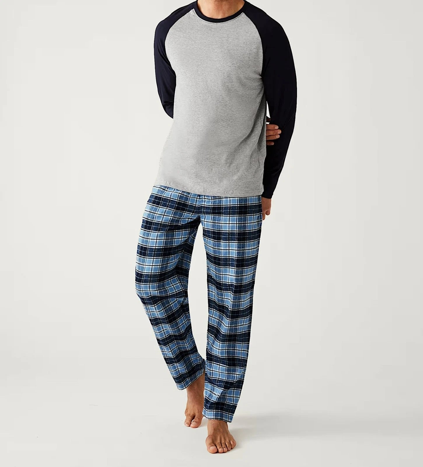 M & S Mens Pure Cotton Brushed For Warmth Pyjamas Loungewear Top & Long Pants