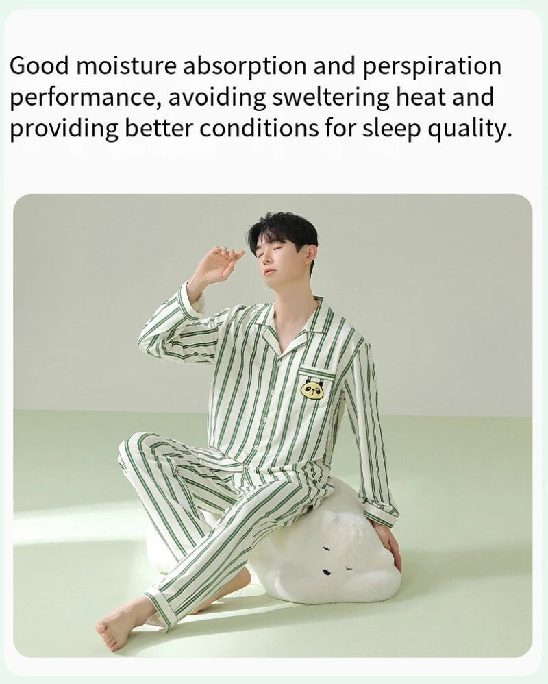 Men's Pajama Set Striped Sleepwear Antibacterial Comfortable Fashion Long Sleeve