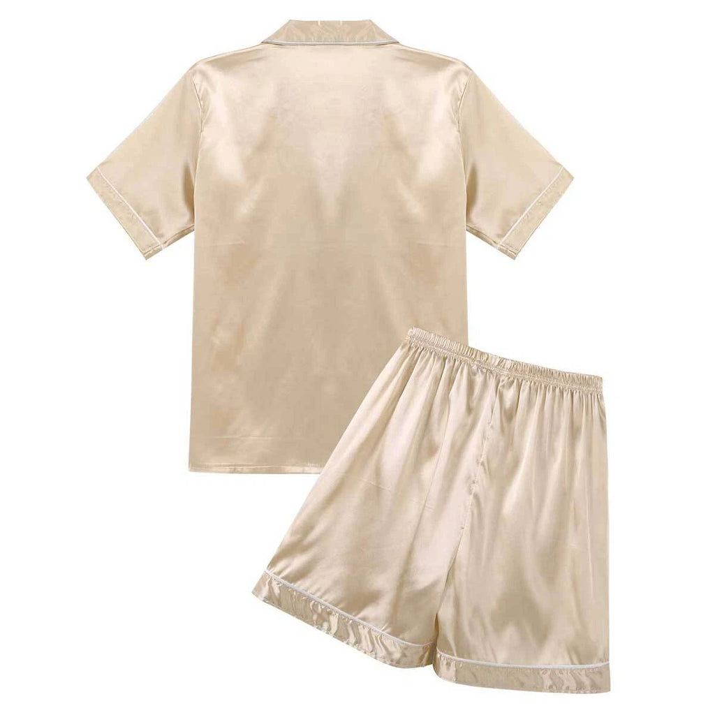 Mens Satin Short Sleeve Silk Pajama Set with Shorts Two Piece Button-Down Pj AU
