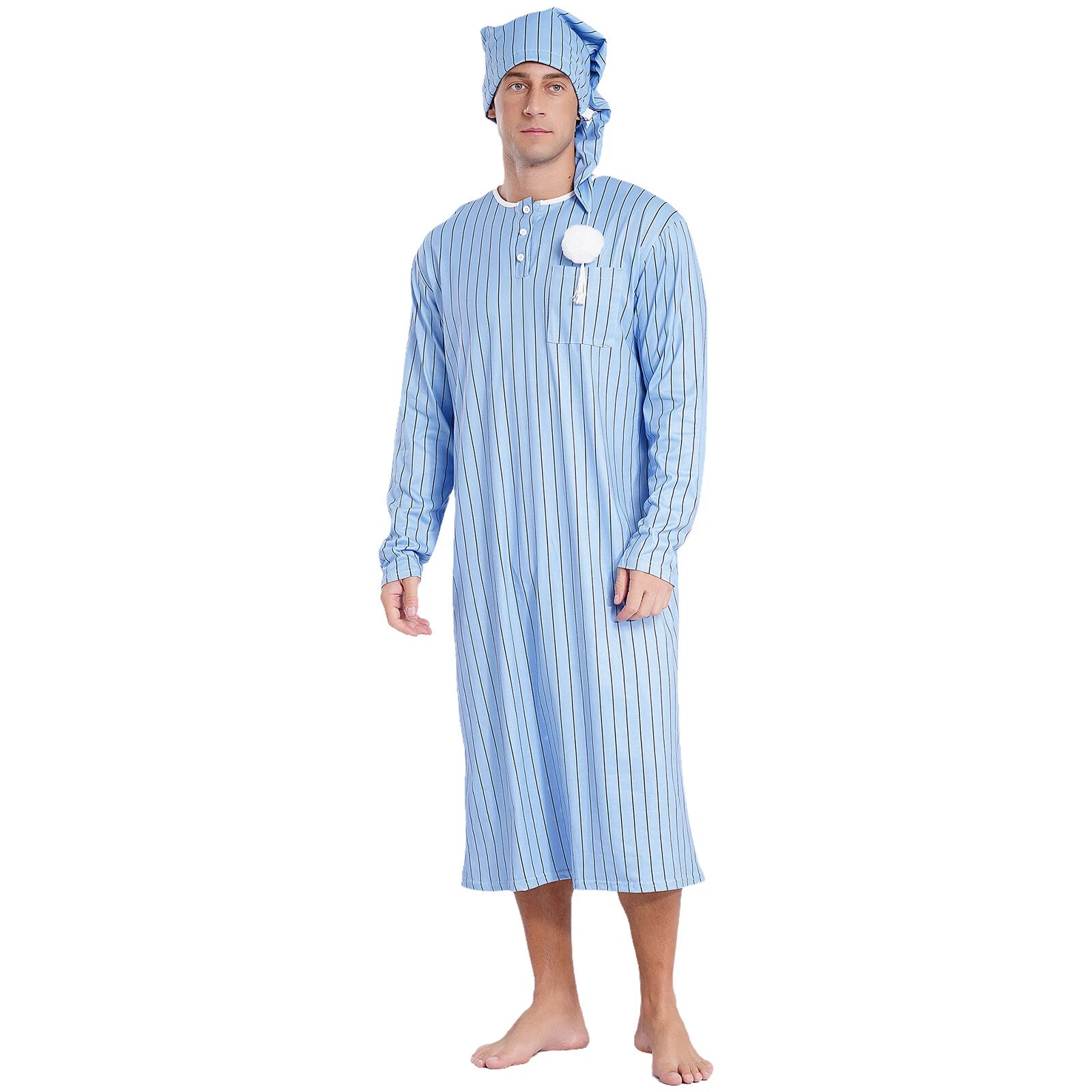 Mens Nightwear Halloween Nightgowns Plaid Pajamas Pompom Loungewear Nightshirt