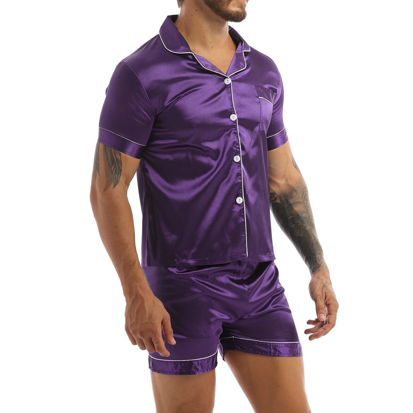Men's Pajamas Set Soft Satin Homewear Ice Silk Bathrobes Sleepwear Nightwear