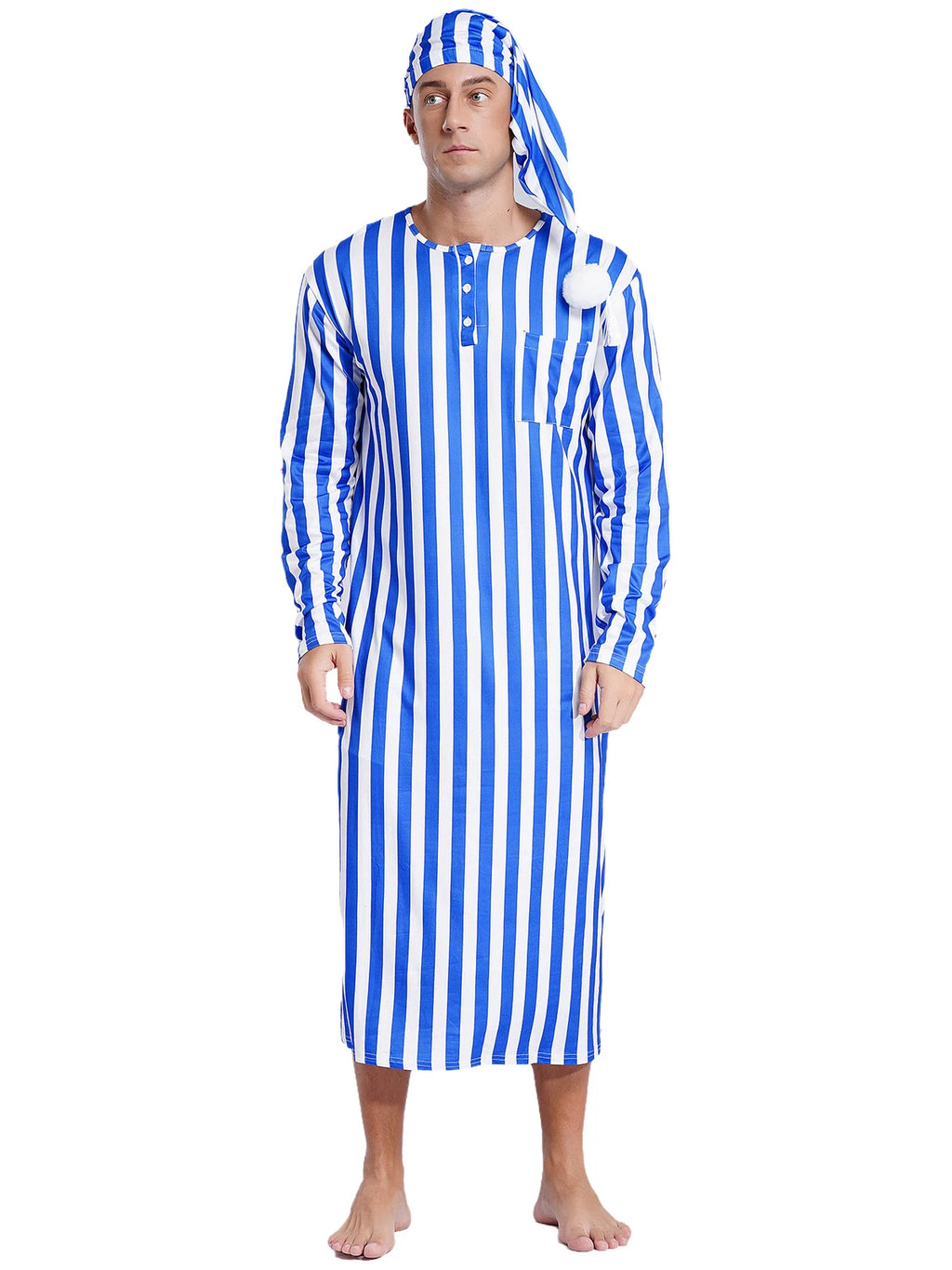 Mens Nightwear Halloween Nightgowns Plaid Pajamas Pompom Loungewear Nightshirt