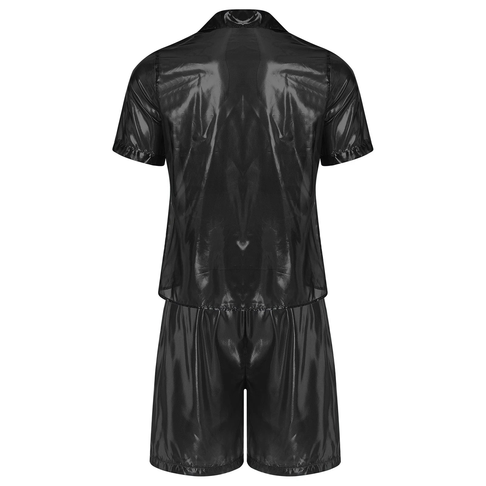 Men Shiny Glossy See-Through Metallic Chiffon Jumpsuit Bodysuit /Pajama Set