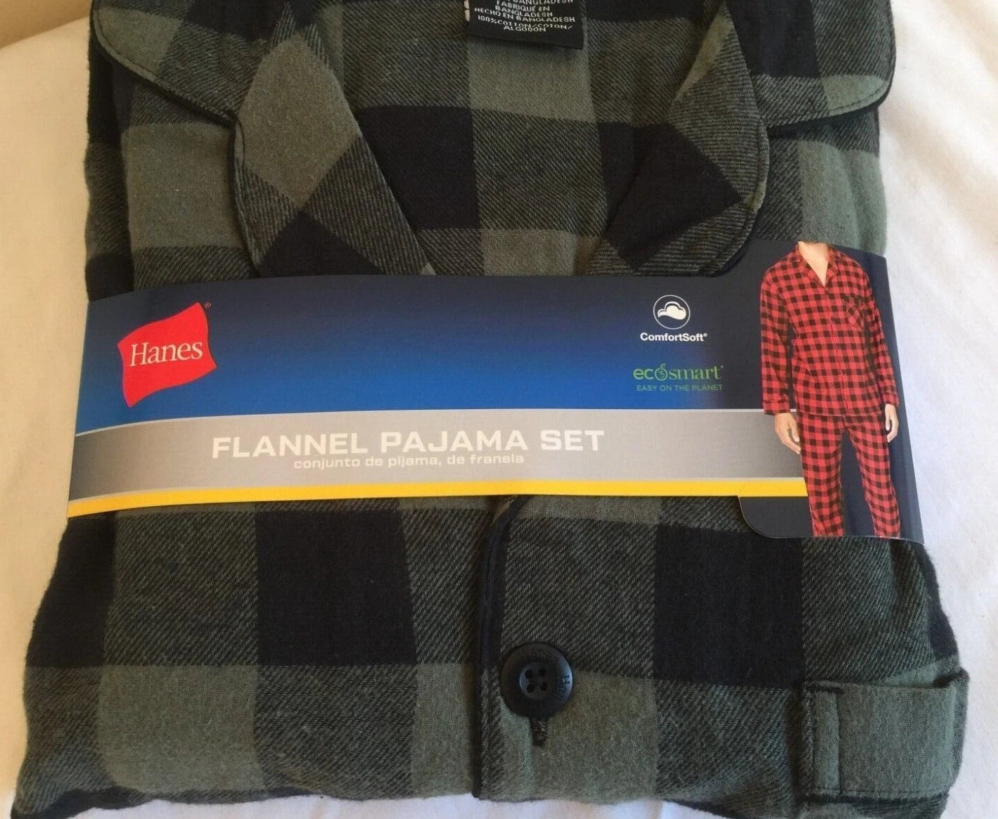 NWT Men's Hanes Flannel RED / BLACK Gray Plaid L/S Pant Set Pajamas PJs Cotton