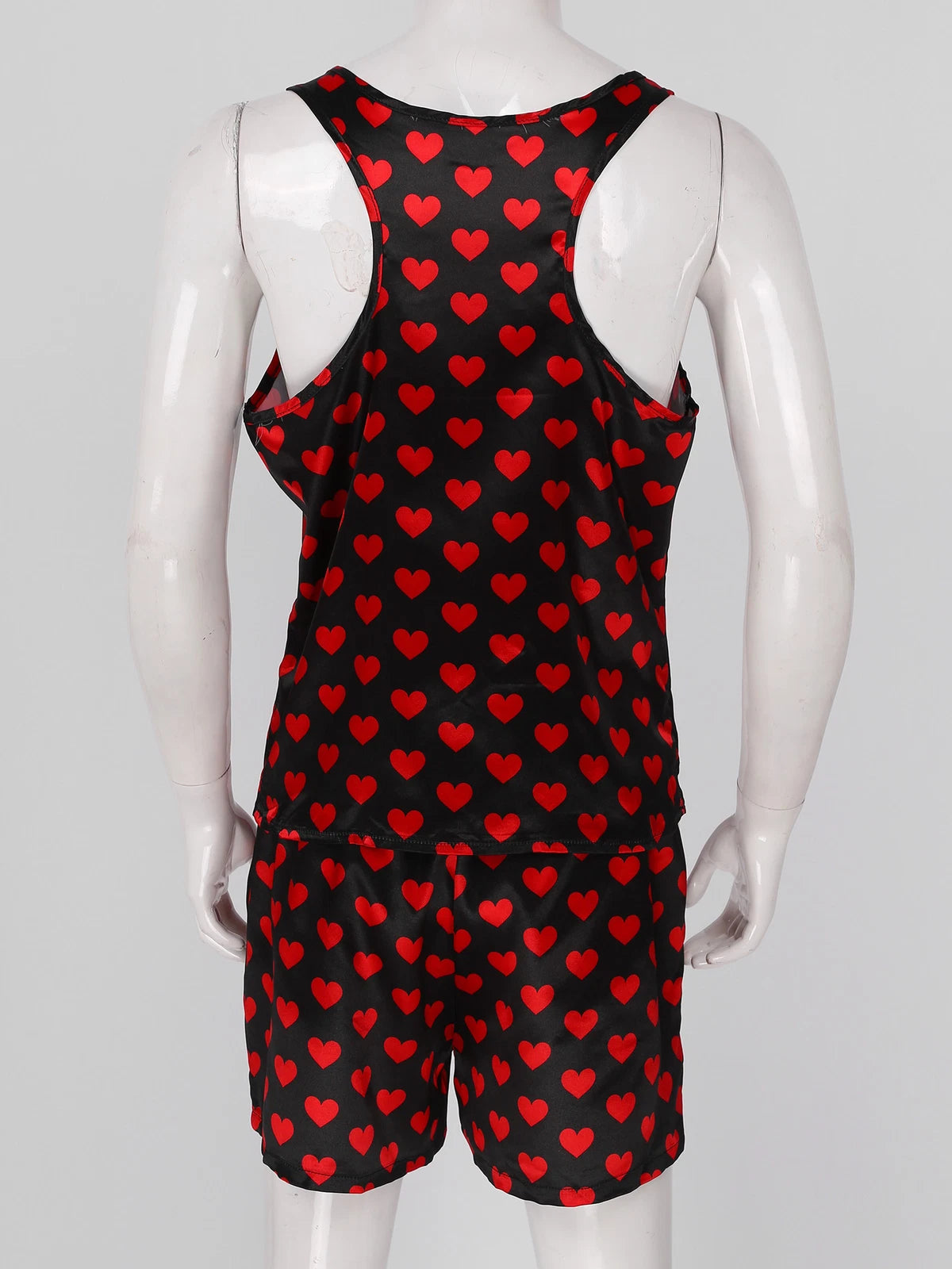 Men's Silk Satin Pajamas Set Vest Top and Boxer Shorts Sleepwear Home Loungewear