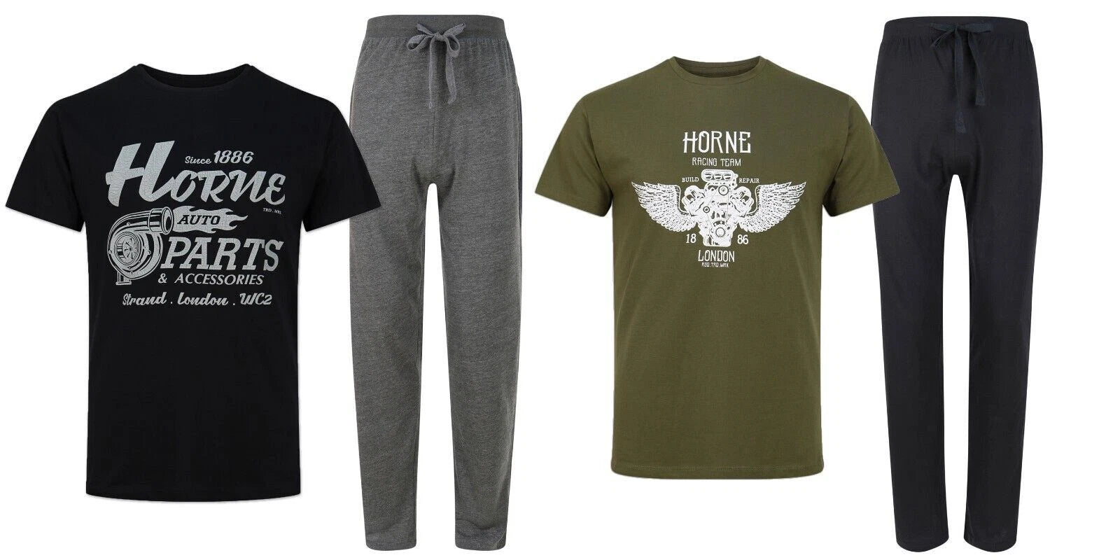 Mens Pyjamas 2 x Sets Black & Green Horne 1886 Ex Store Brand New Packed