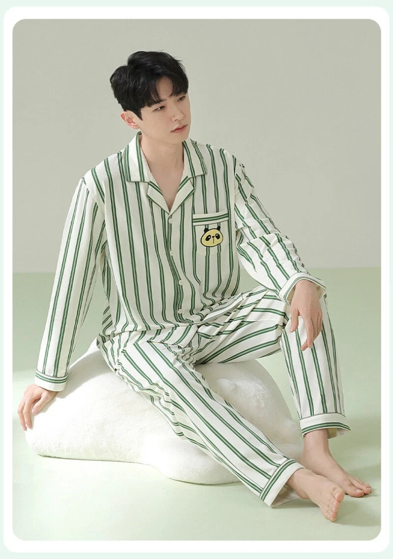 Men's Pajama Set Striped Sleepwear Antibacterial Comfortable Fashion Long Sleeve
