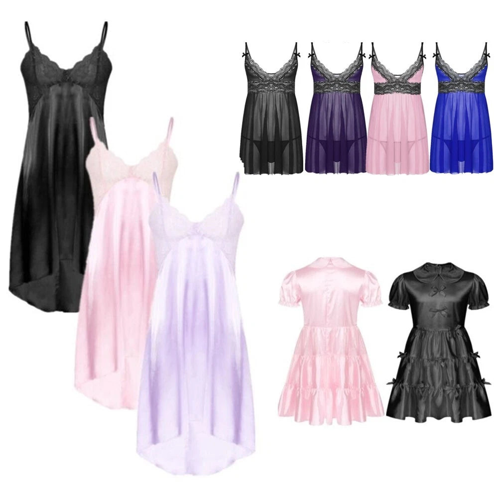 Mens Sissy Nightdress Pajamas Crossdress Nightwear Lingerie Set Sleepwear