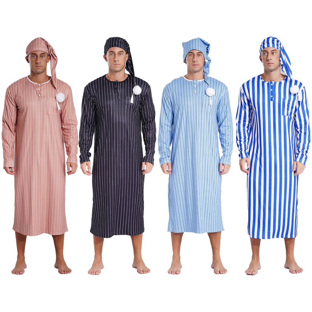 Mens Nightwear Halloween Nightgowns Plaid Pajamas Pompom Loungewear Nightshirt