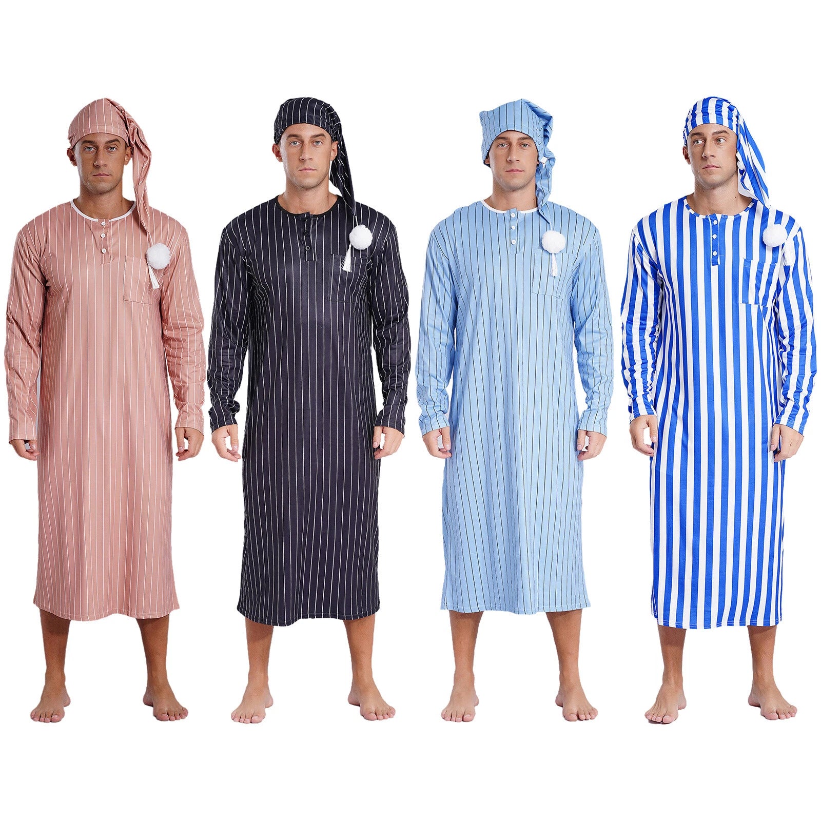 Mens Nightwear Halloween Nightgowns Plaid Pajamas Pompom Loungewear Nightshirt
