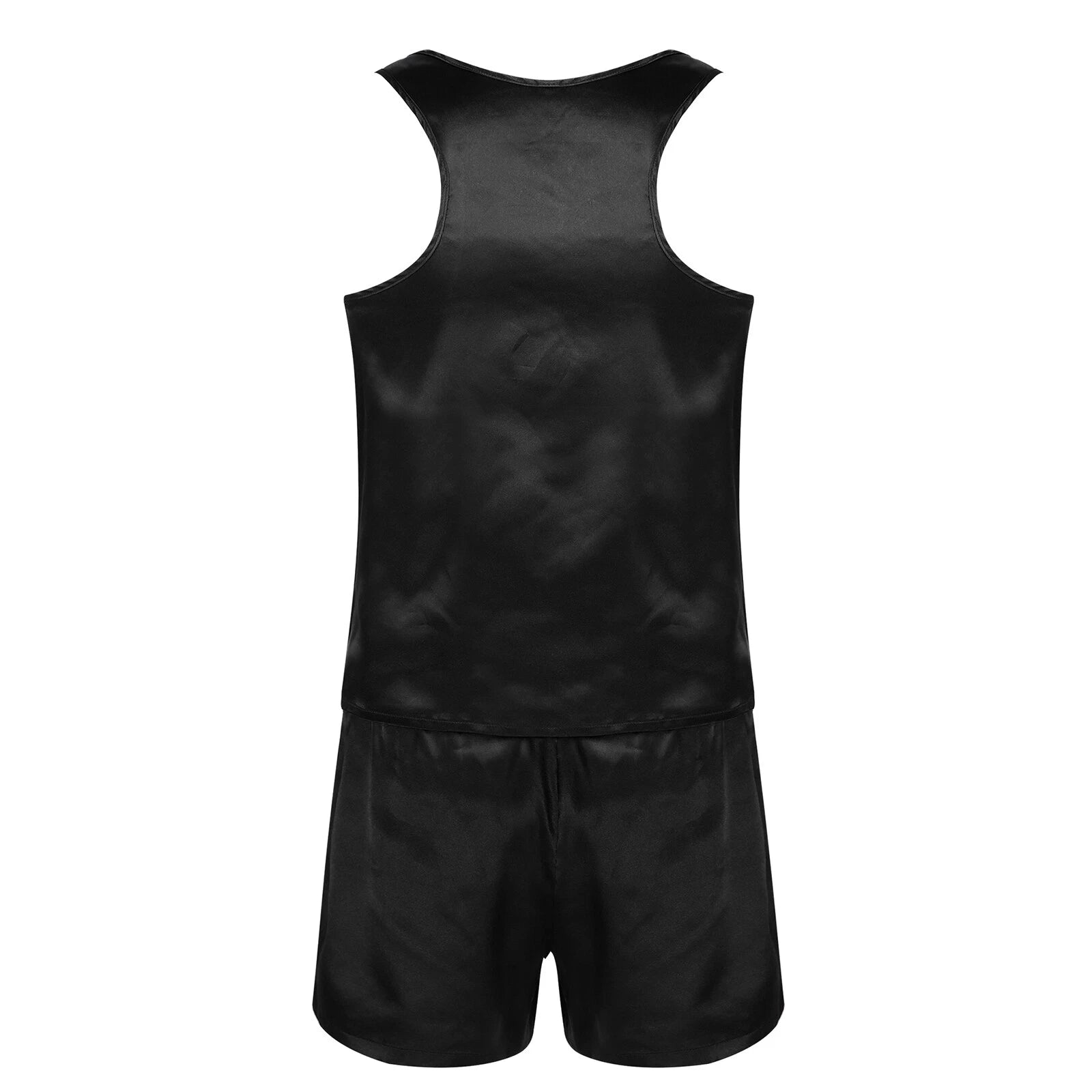 Mens Muscle Shirts Pajama Set Sexy Satin Sleepwear Tank Top Shorts Nightwear