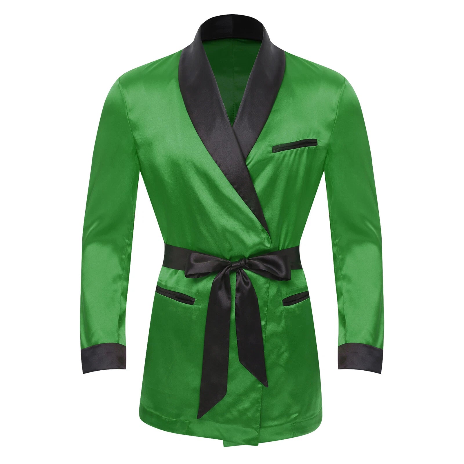 Men's Silk Satin Pajamas Set Short Sleeves Top and Bottom Boxer Shorts Shirt Set