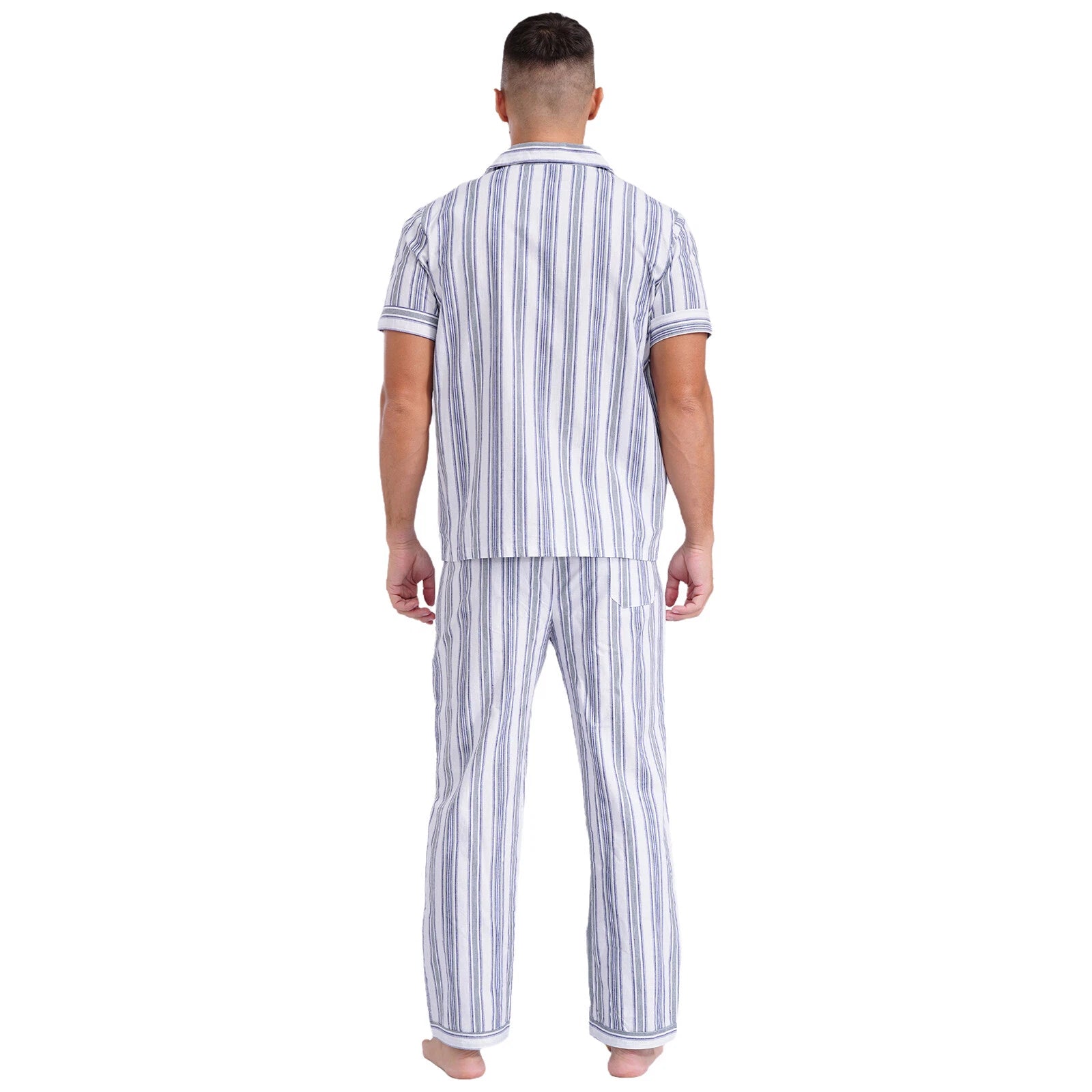 Mens Homewear 2pcs Pajama Set Sleep Sleepwear Shirt Nightgown Button Down Suits