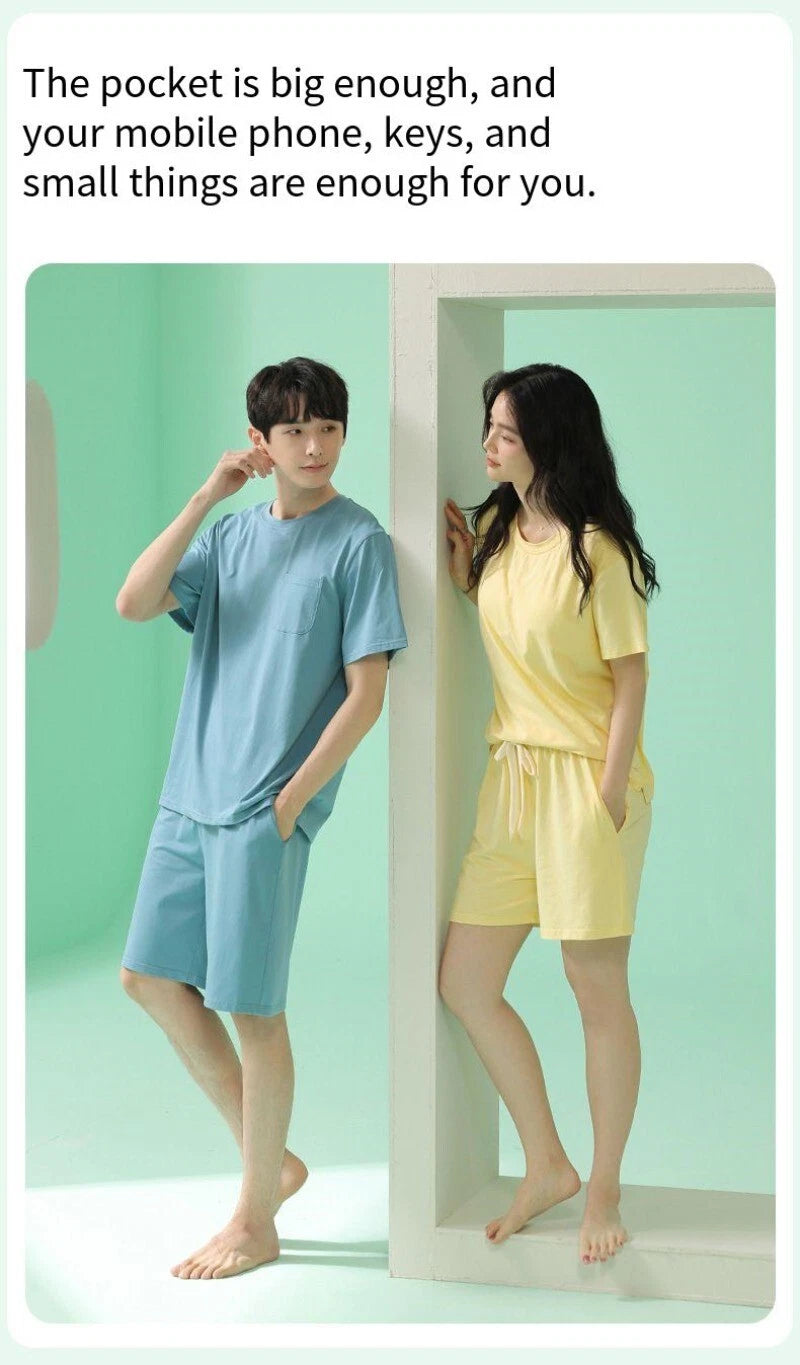 Men's Pajamas Soft Cooling Pure Color Short Sleeve Comfortable Summer Home Wear