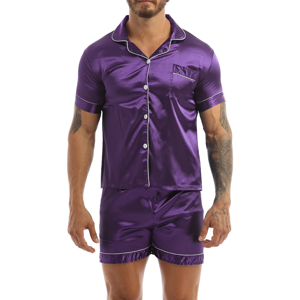 Men's Pajamas Set Soft Satin Homewear Ice Silk Bathrobes Sleepwear Nightwear