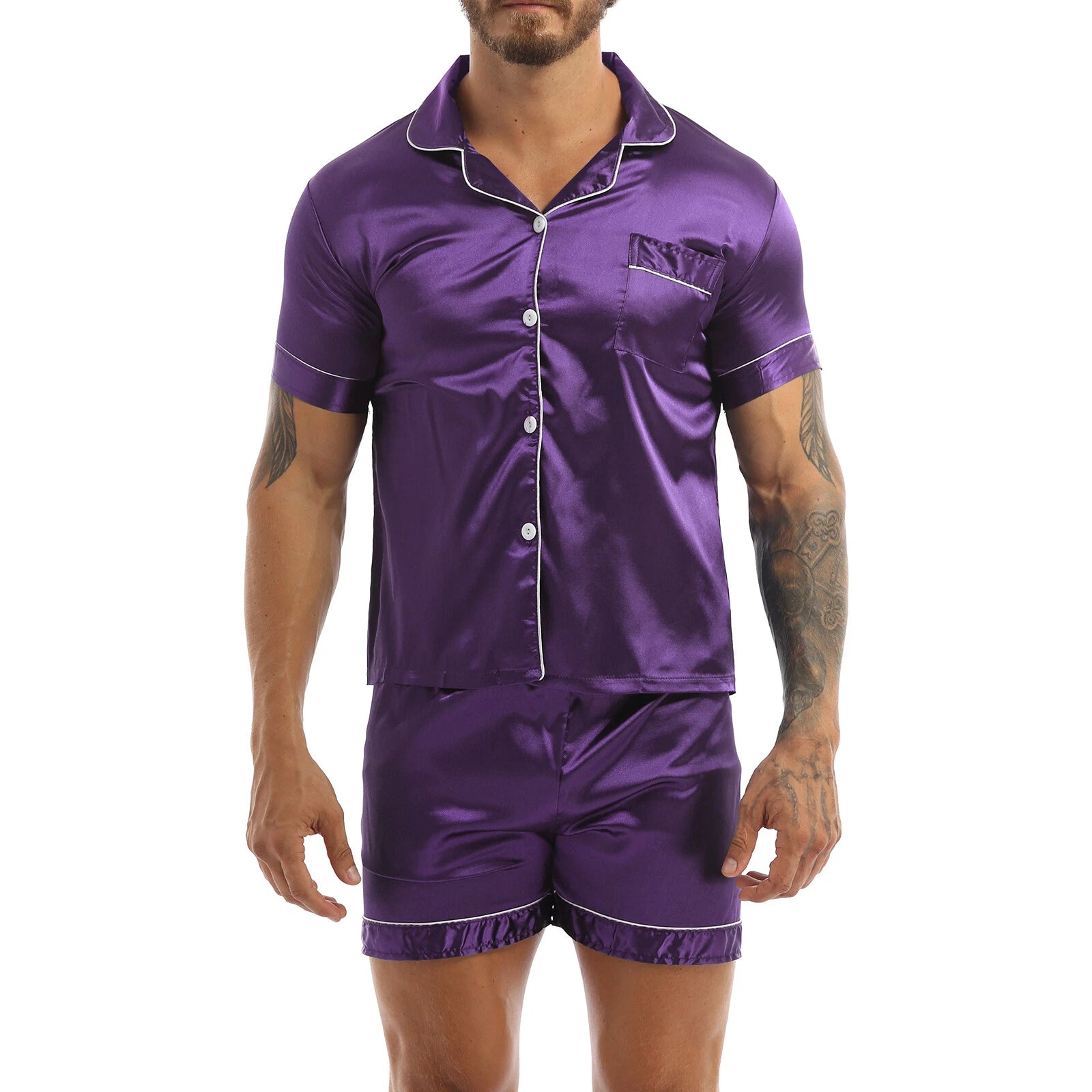 Men's Pajamas Set Soft Satin Homewear Ice Silk Bathrobes Sleepwear Nightwear