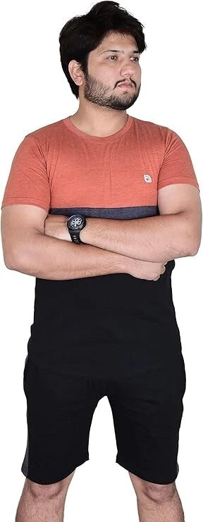 Mens Contrast Panel T-Shirt Shorts Set Summer Tracksuit 2 Pcs loungewear S-3XL
