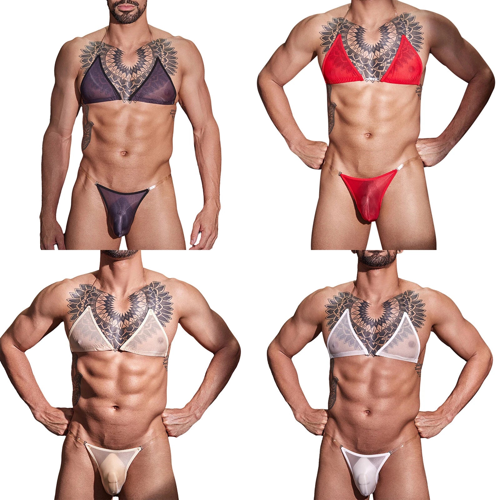 Man Crossdress Satin Nightwear Club Lingerie Silky Set Sleeveless Underwear