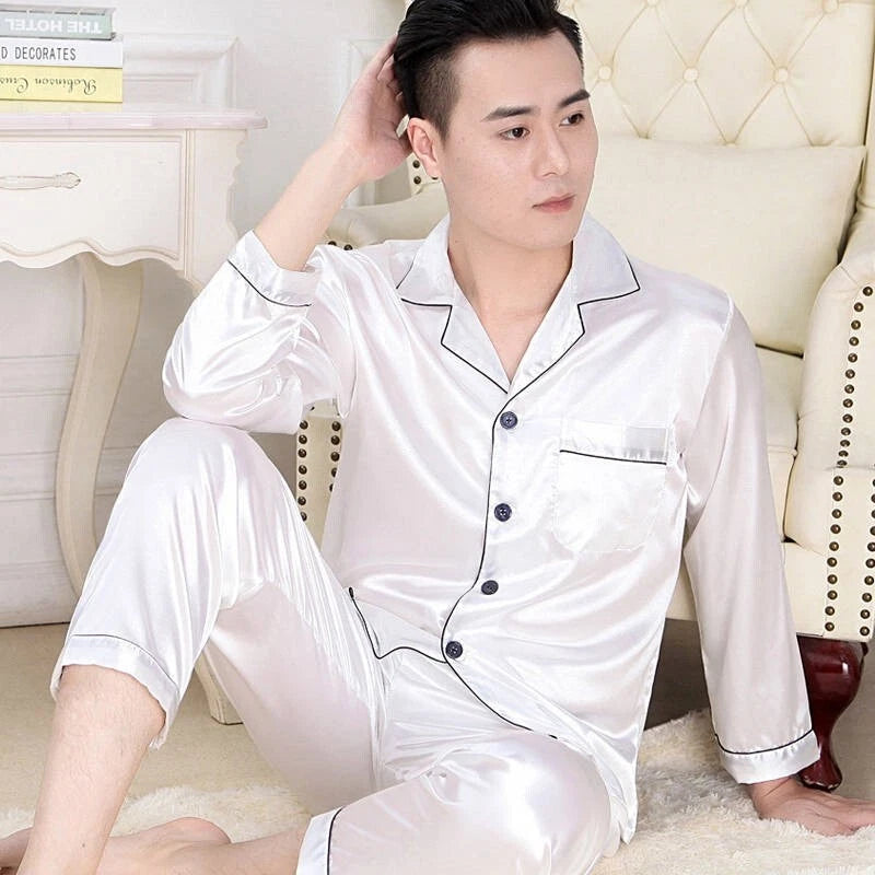 Men Women Silk Satin Pajamas Set Couple Sleepwear Lovers Unisex Nightwear Pijama