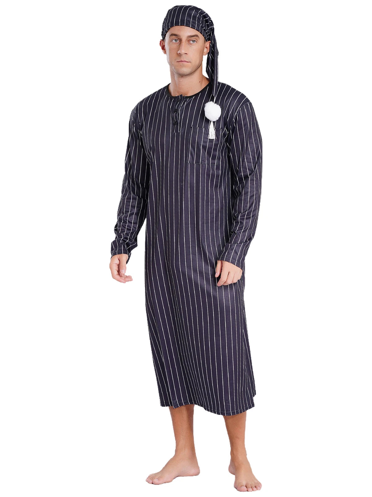 Mens Nightwear Halloween Nightgowns Plaid Pajamas Pompom Loungewear Nightshirt