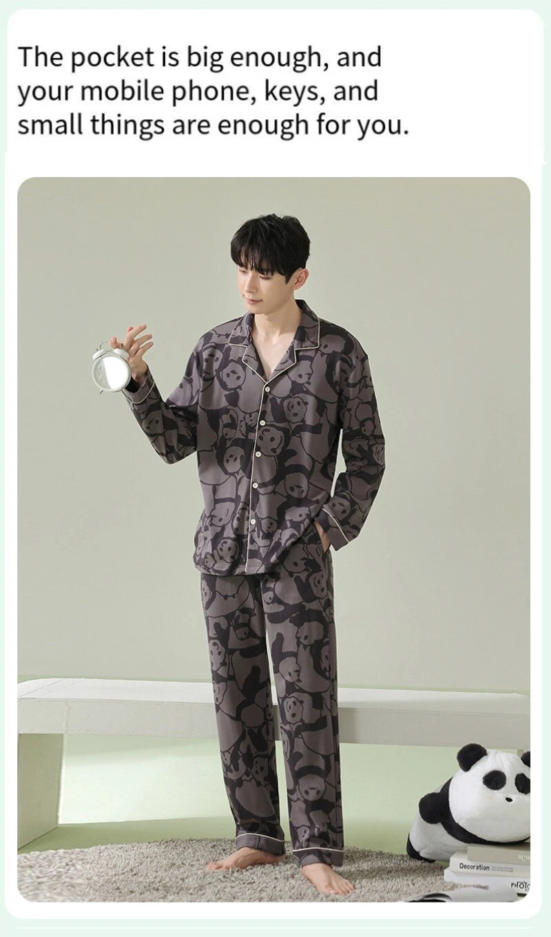 Men's Fashion Pajama Set Panda Print Comfortable Homewear Leisure Wear Sleepwear