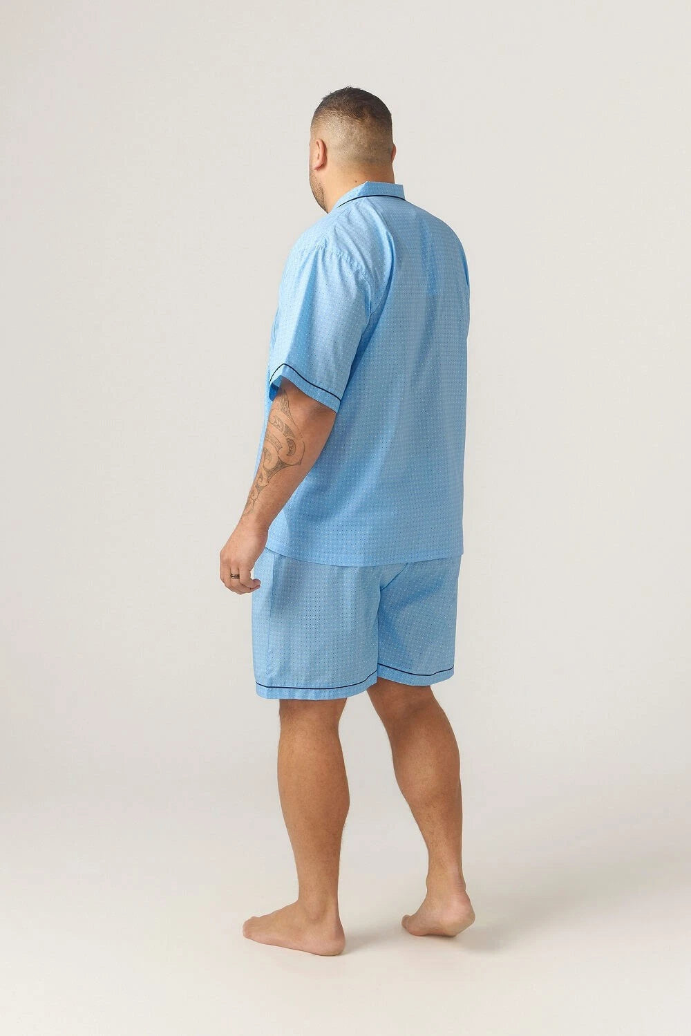 Mens Contare Sizes S-4XL Light Blue Cotton Short Sleeve Pyjama Set Pjs - SPB