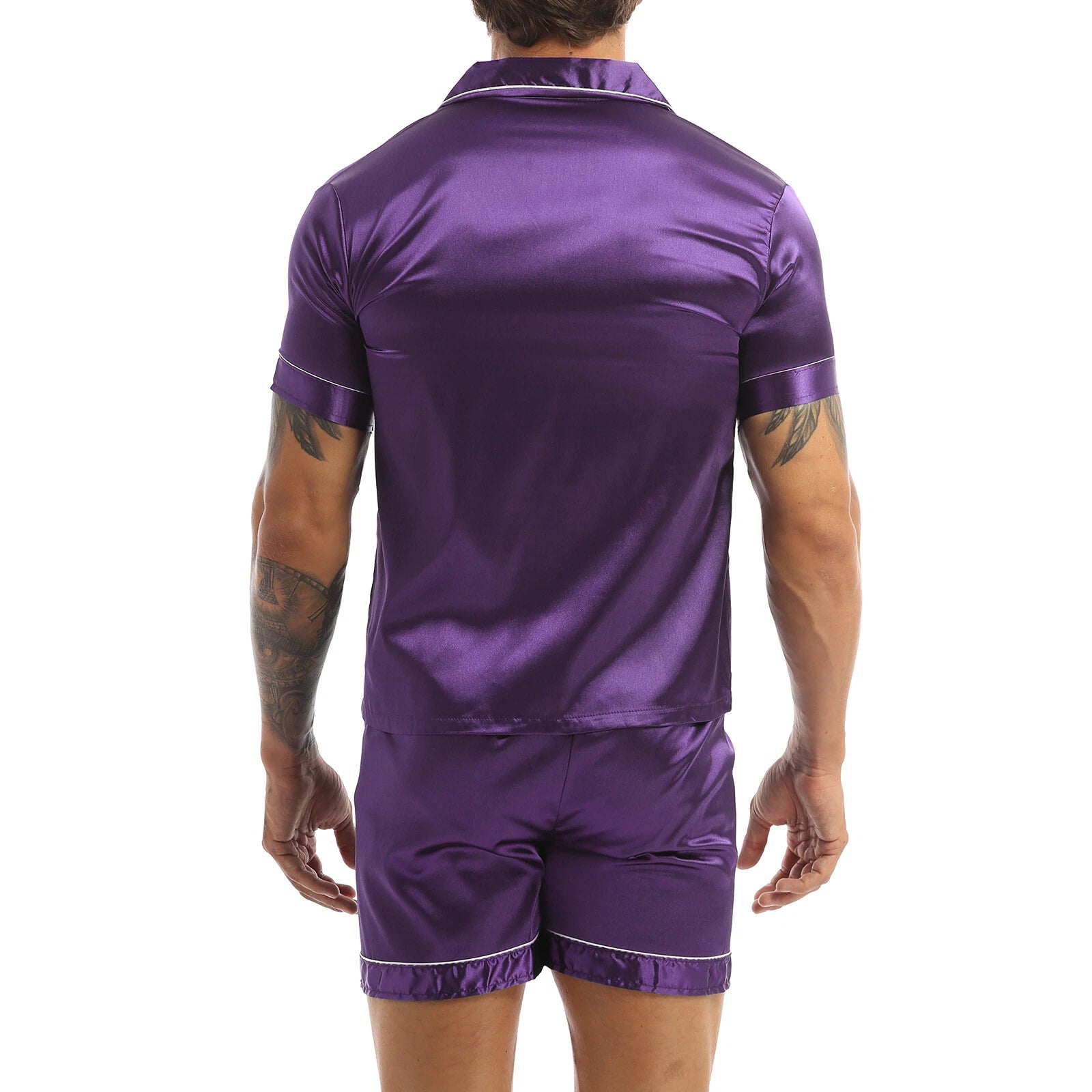 Men Silk Satin Pajamas Set Shirt Top Shorts Pants Long Robe Sleepwear Nightwear