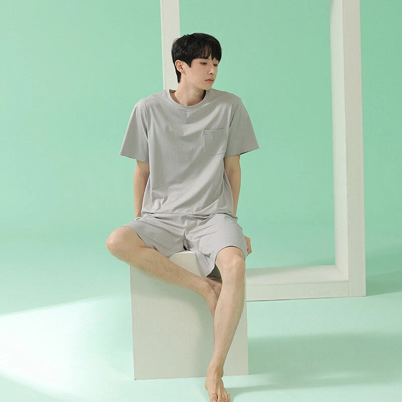 Men's Pajamas Soft Cooling Pure Color Short Sleeve Comfortable Summer Home Wear