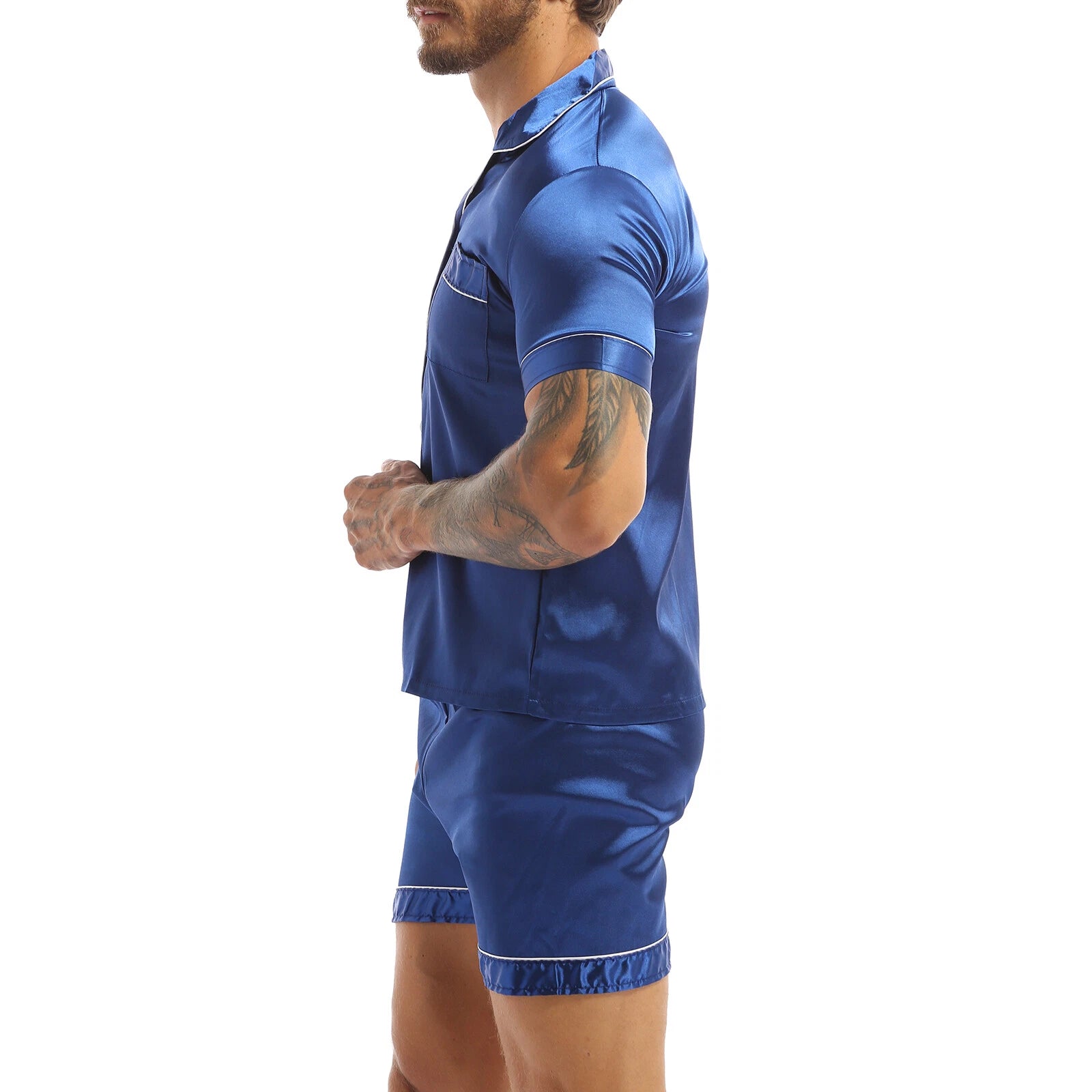 Men Silk Satin Pajamas Set Shirt Top Shorts Pants Long Robe Sleepwear Nightwear