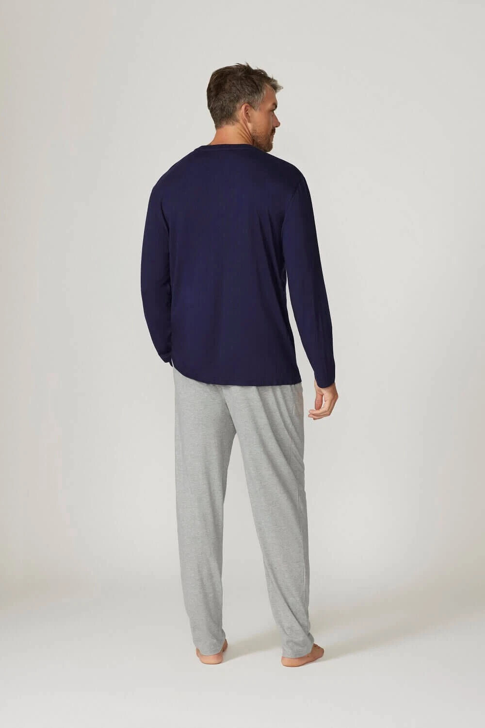 Mens Contare Sizes S-7XL Navy Blue Grey Bamboo Cotton Long Sleeve Pyjama Set Pjs