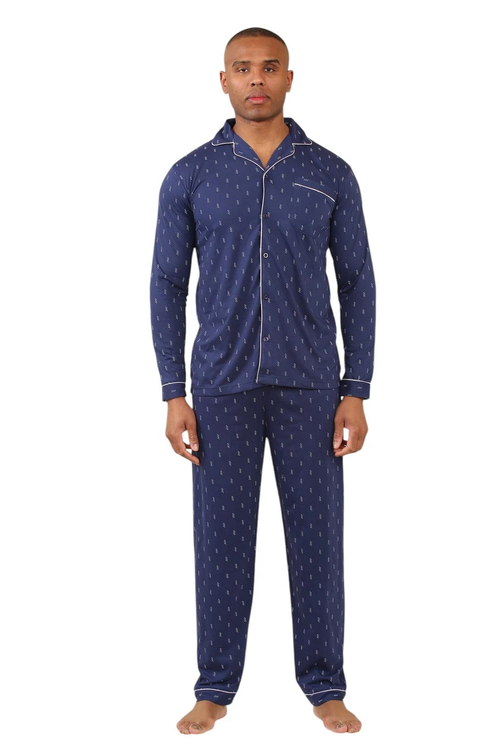 Mens Classic Assorted Long Sleeve Pyjama Set Soft Touch Button Up Nightwear