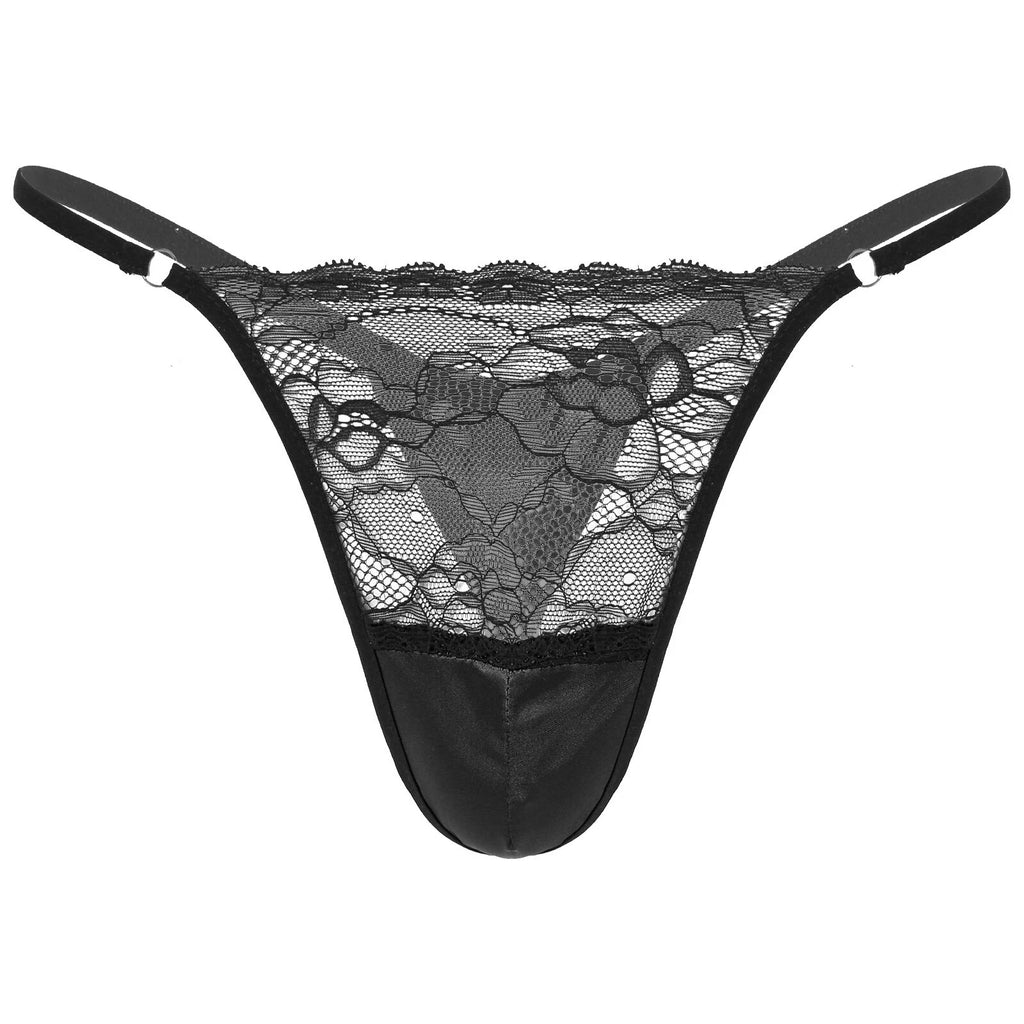 Men Ruffled Lingerie Set Cami Straps Bandeau Bra Thong 2Pcs Crossdresser Pajamas
