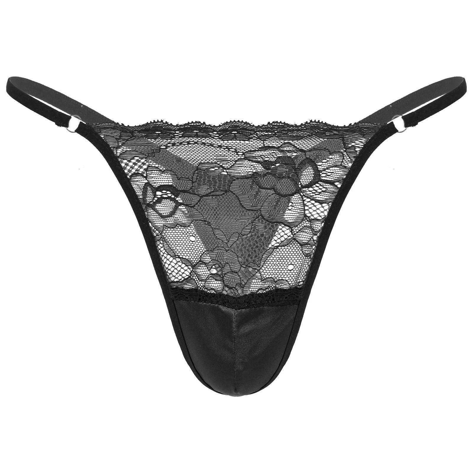 Men Ruffled Lingerie Set Cami Straps Bandeau Bra Thong 2Pcs Crossdresser Pajamas