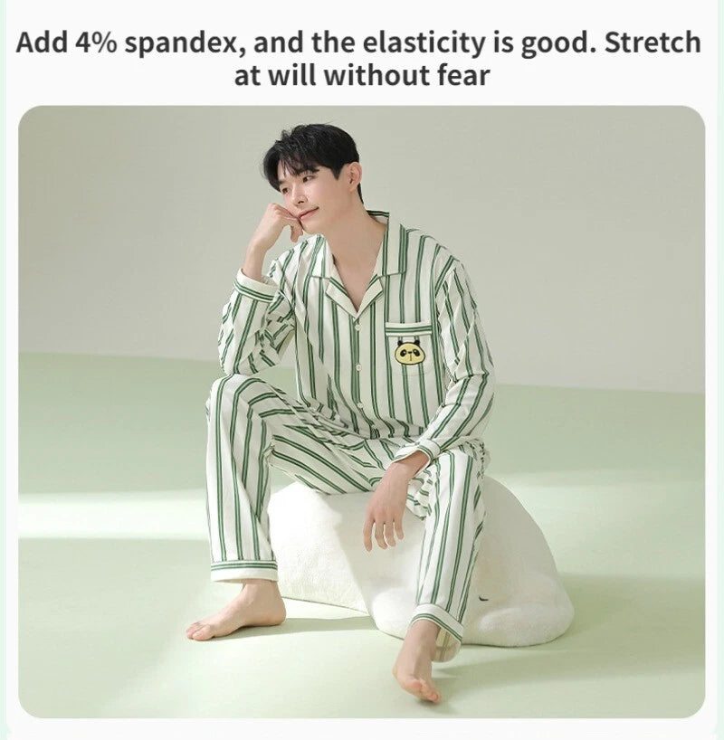 Men's Pajama Set Striped Sleepwear Antibacterial Comfortable Fashion Long Sleeve