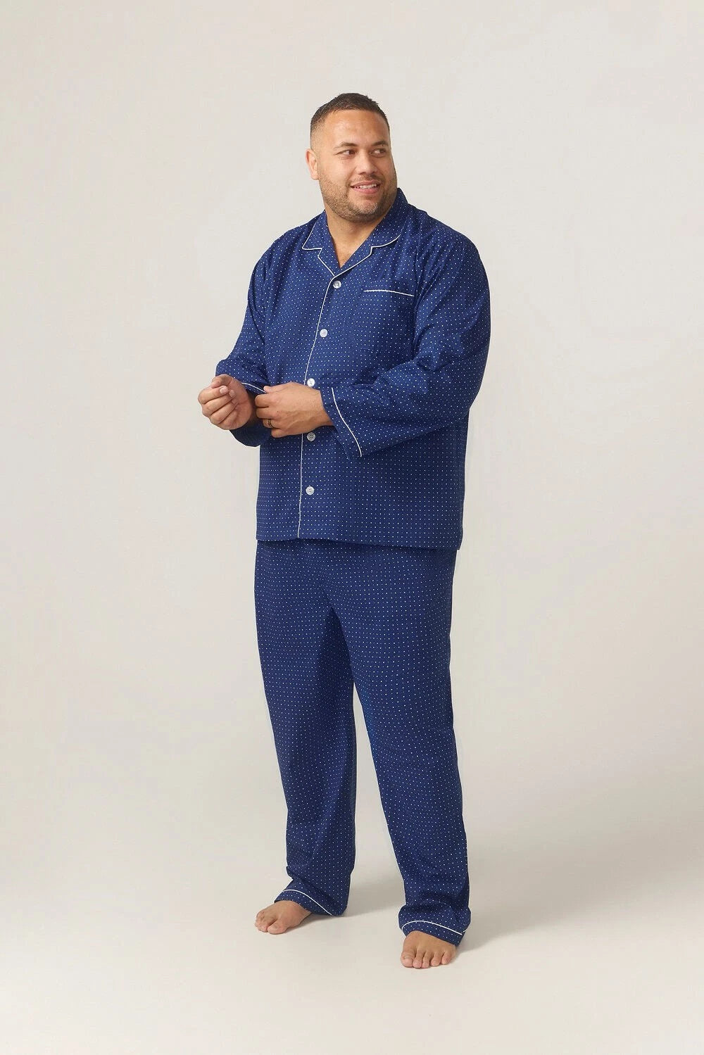 Mens Contare Sizes S-3XL Navy Blue Cotton Long Sleeve Pyjama Set Pjs - SPN