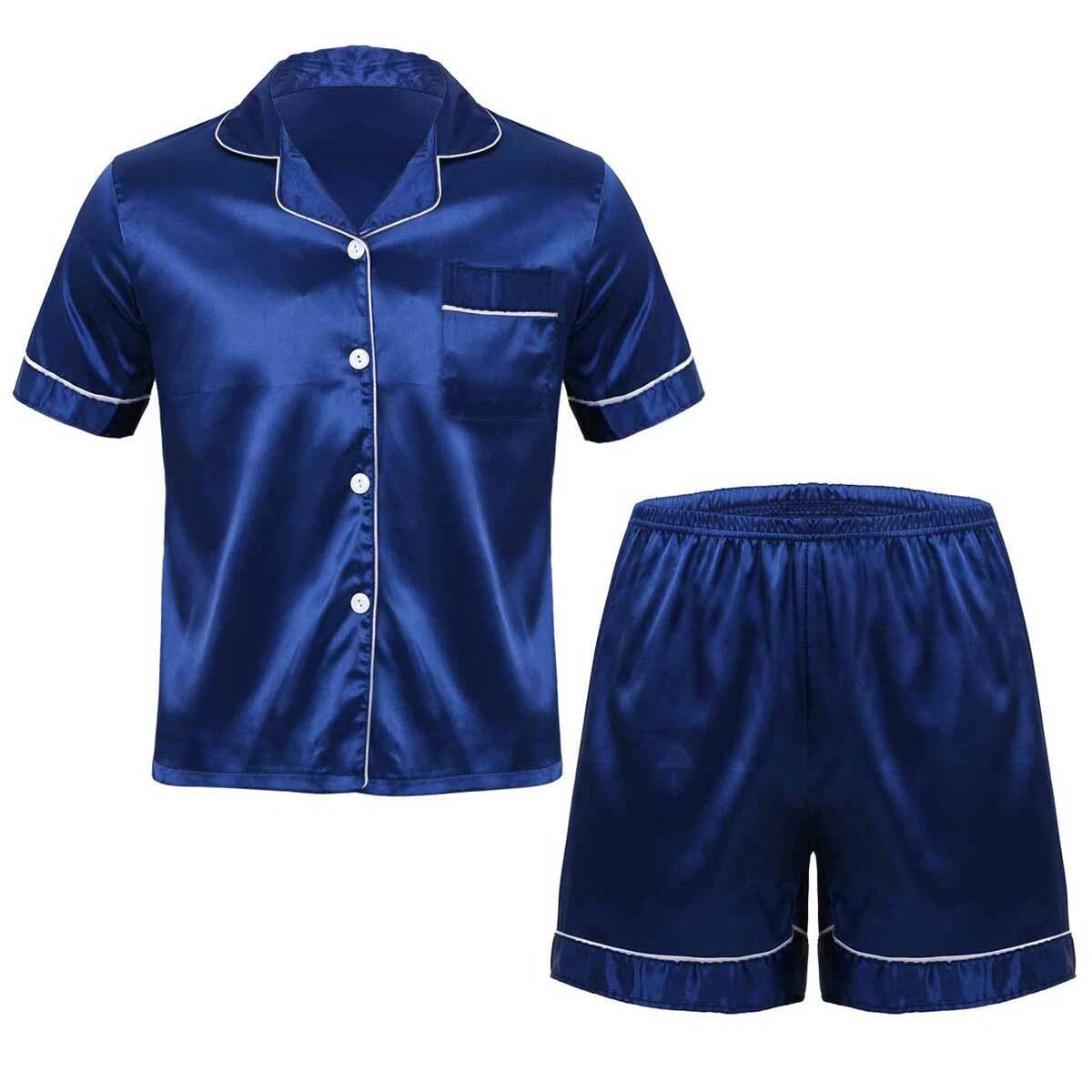 Men's Pajamas Set Soft Satin Homewear Ice Silk Bathrobes Sleepwear Nightwear