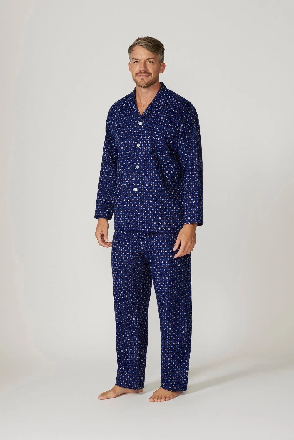 Mens Contare Sizes S-7XL Navy Blue Cotton Flannel Long Sleeve Pyjama Set Pjs