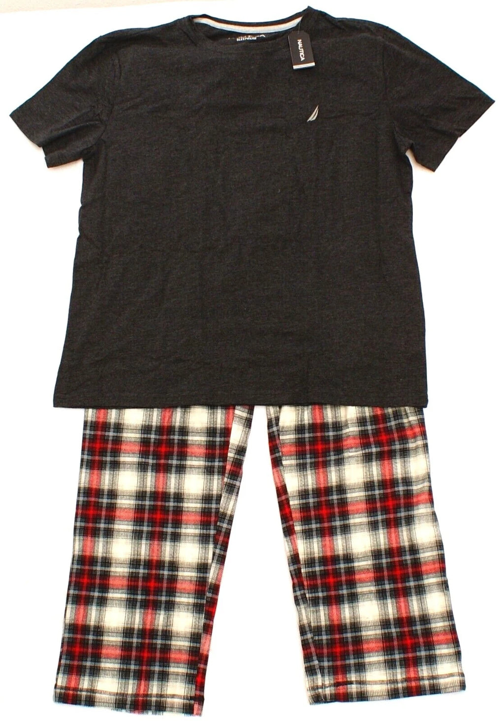 Nautica Black Short Sleeve Crew Neck Shirt & Plaid Pants Sleep Set Men's M NWT