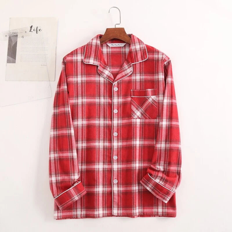 Men's Pajamas Set 100% Cotton Sleepwear Long Sleeve Button Top Pants Nightwear