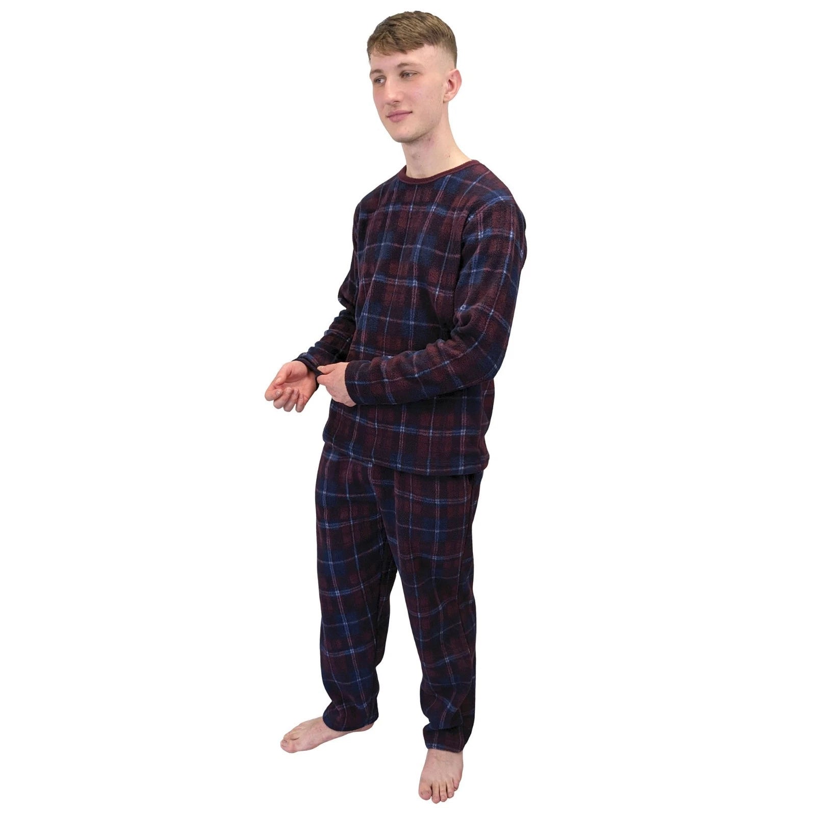 Mens Fleece Warm Soft Pyjamas Striped PJ Set Nightwear Nightsuit Pyjama S-4XL