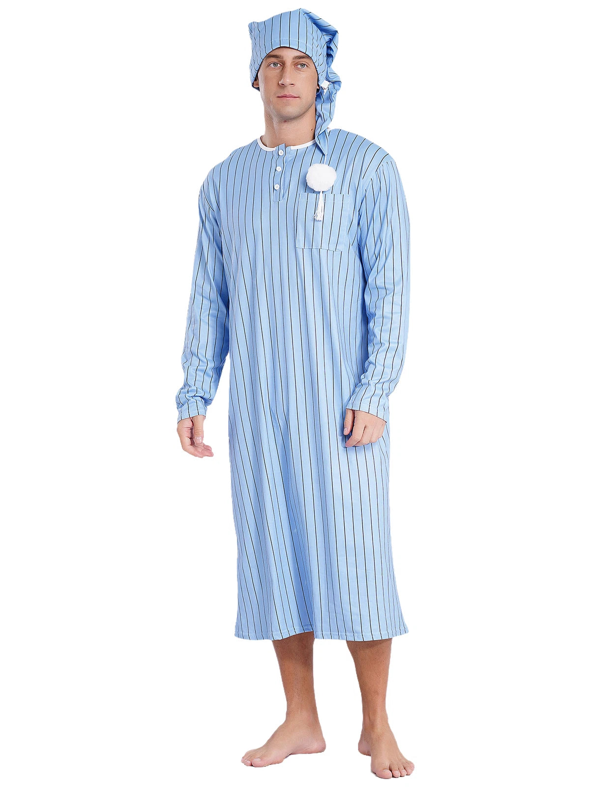 Mens Pajamas Loose Fit Nightgowns Round Neck Nightwear Saudi Sleepwear Arab Up